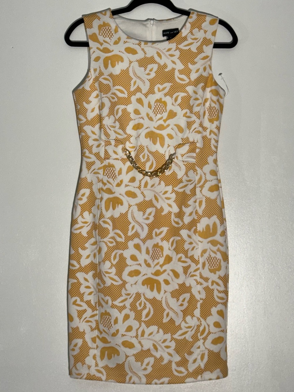 Kate & Lily Sleeveless Floral Print Yellow Sheath Dress 6 Work Office
